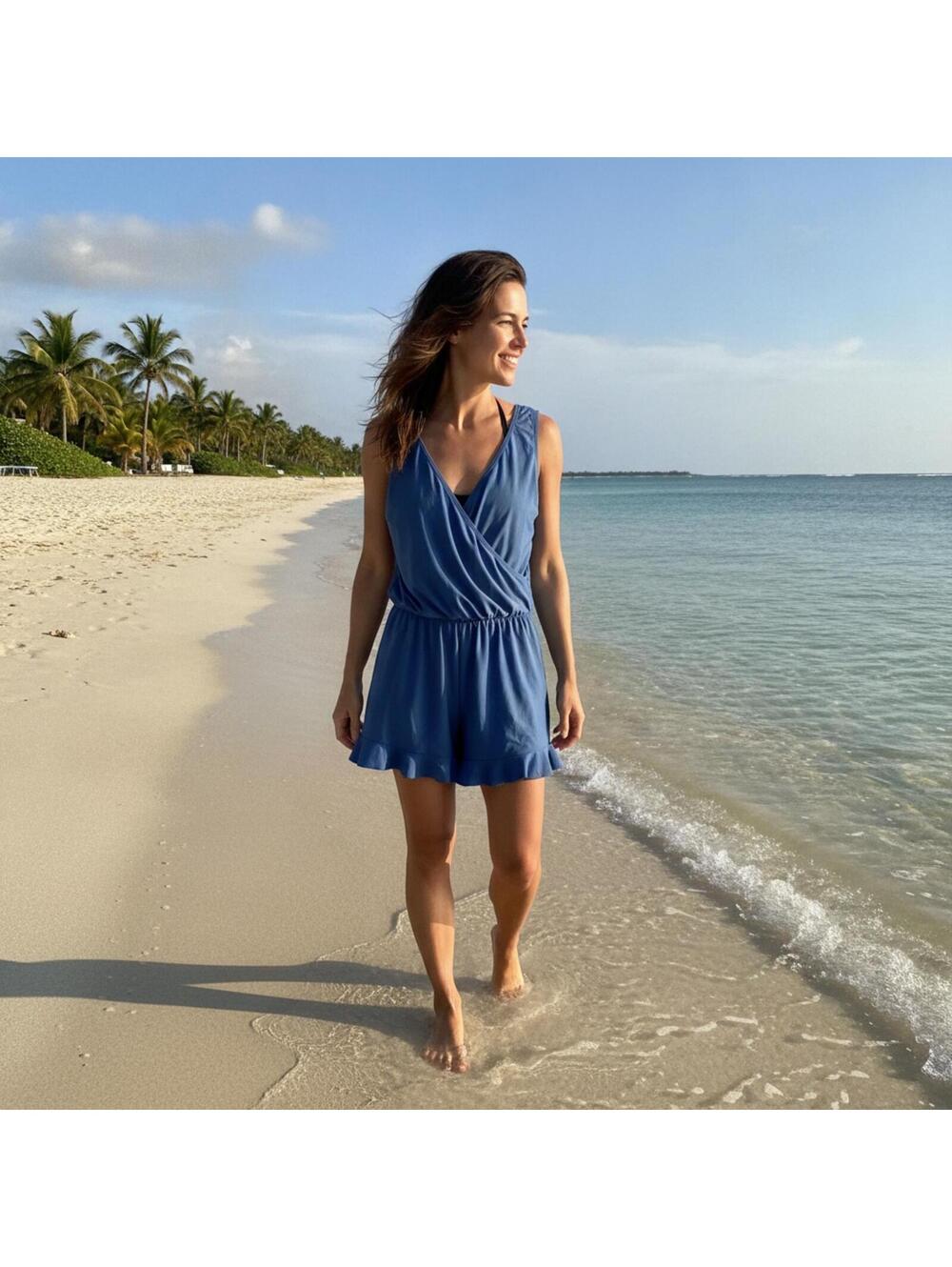 Honey Mark Ginger Swim Romper Blue Size Large